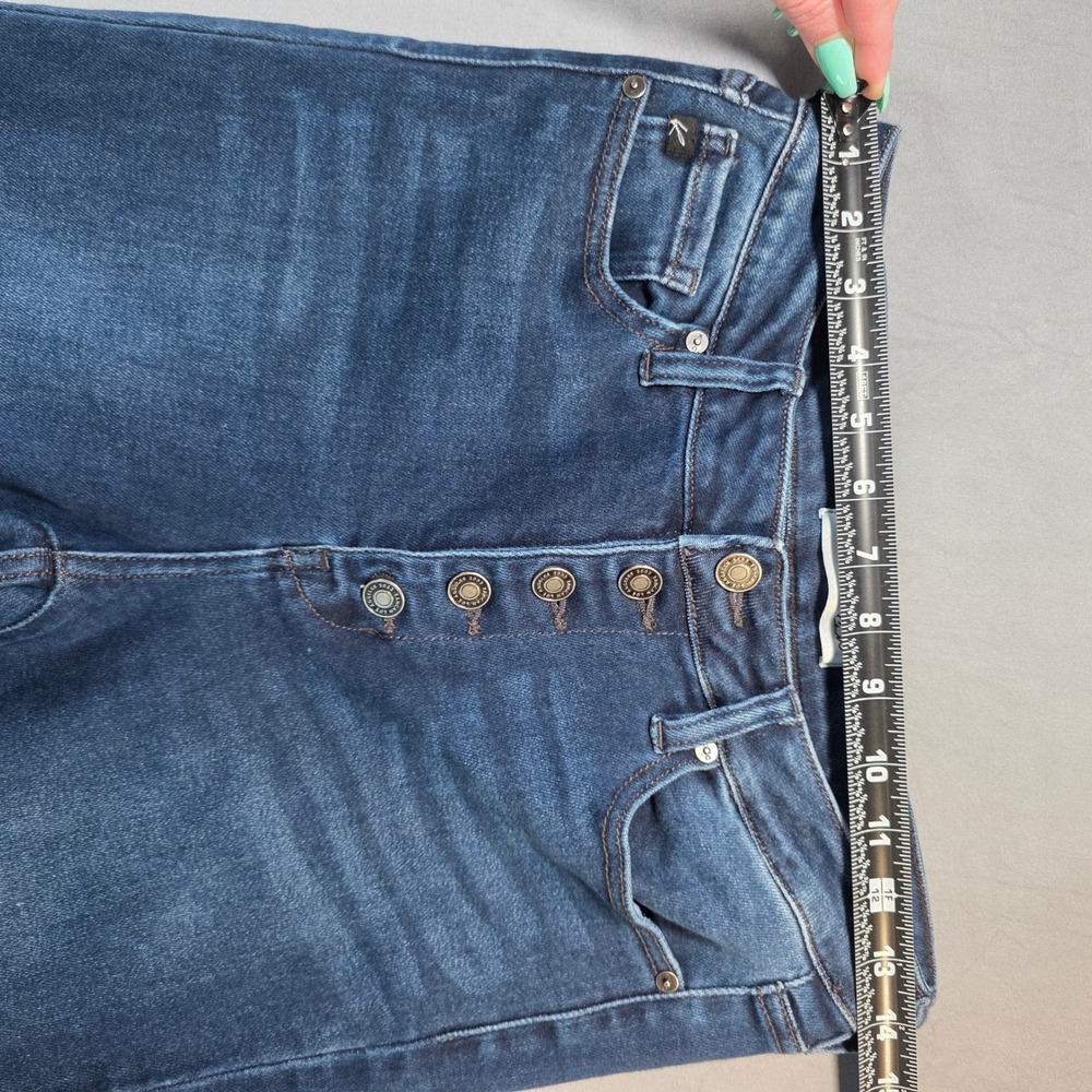 KanCan High Rise Flare Jeans Dark Wash Button Fly Raw Hem KC7138D Size 9 (28) - Picture 4 of 13